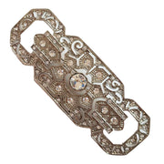 Broche alargado rectangular plateado con brillantes blancos 
