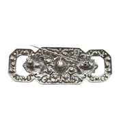 Broche alargado rectangular plateado con brillantes blancos 