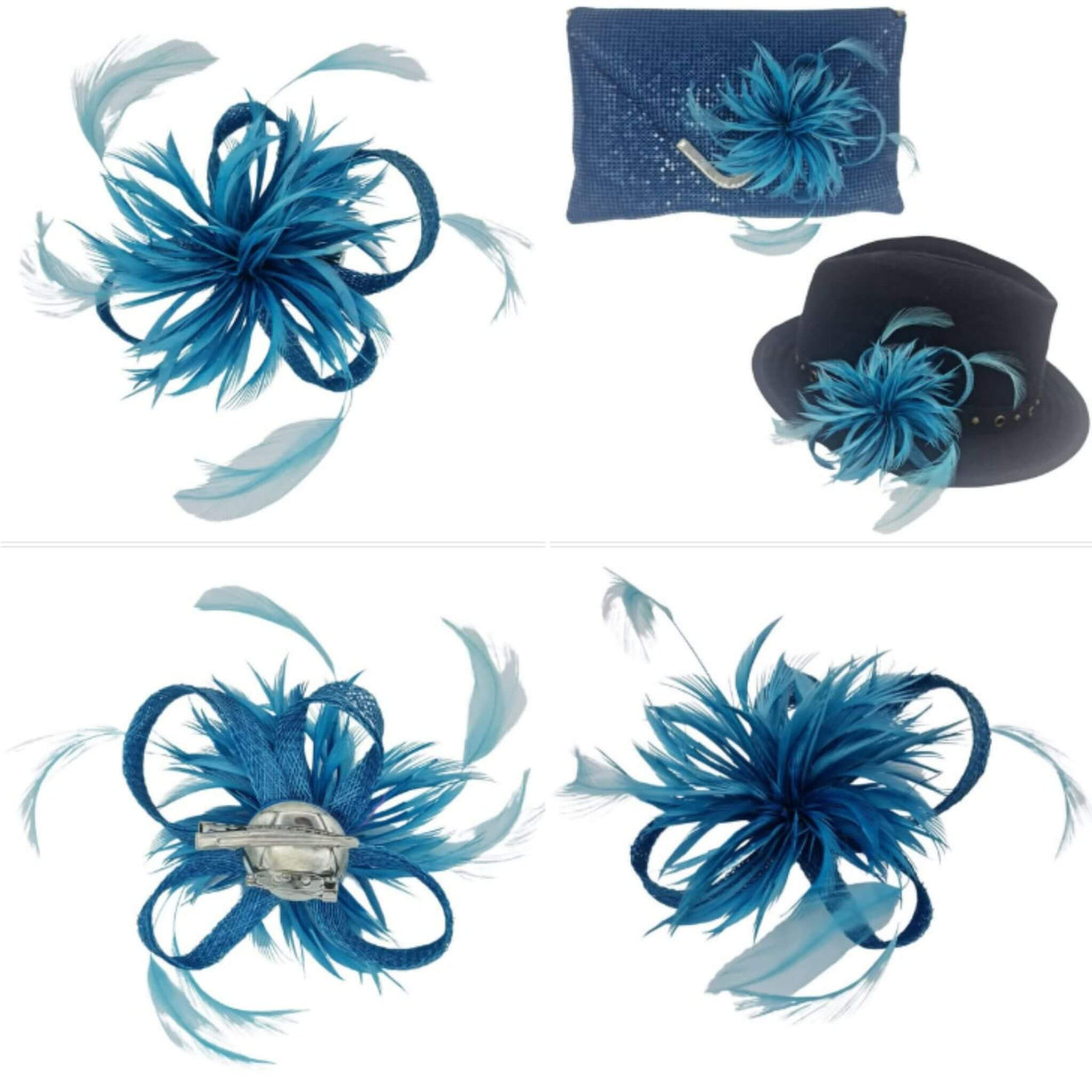 Broche-tocado con plumas color azul turquesa