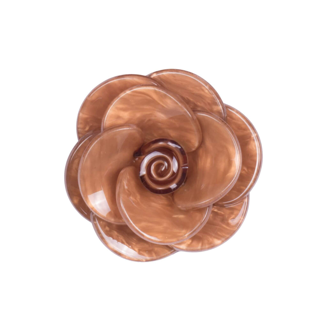 Broche flor camelia de resina de 7 cm de diámetro.
