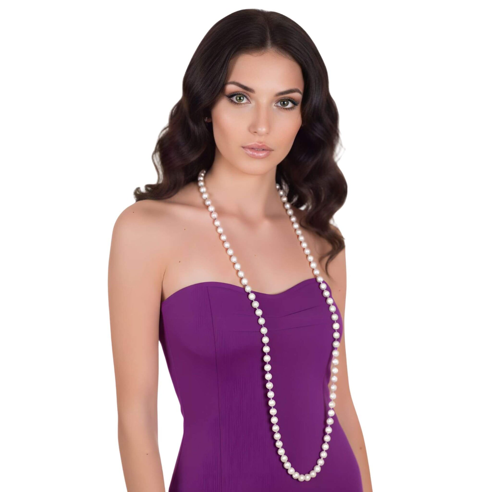 Collar de perlas de río e hilo de seda morado
