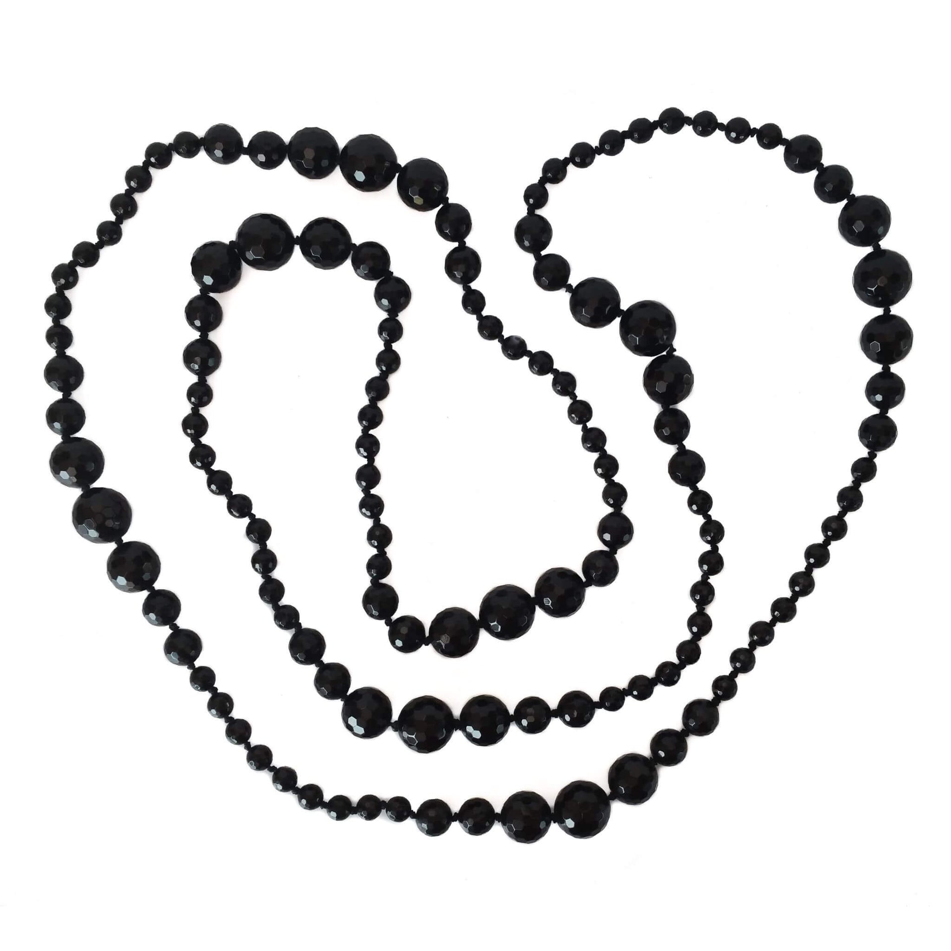 Collar largo de ágata negra facetada de 160 cm
