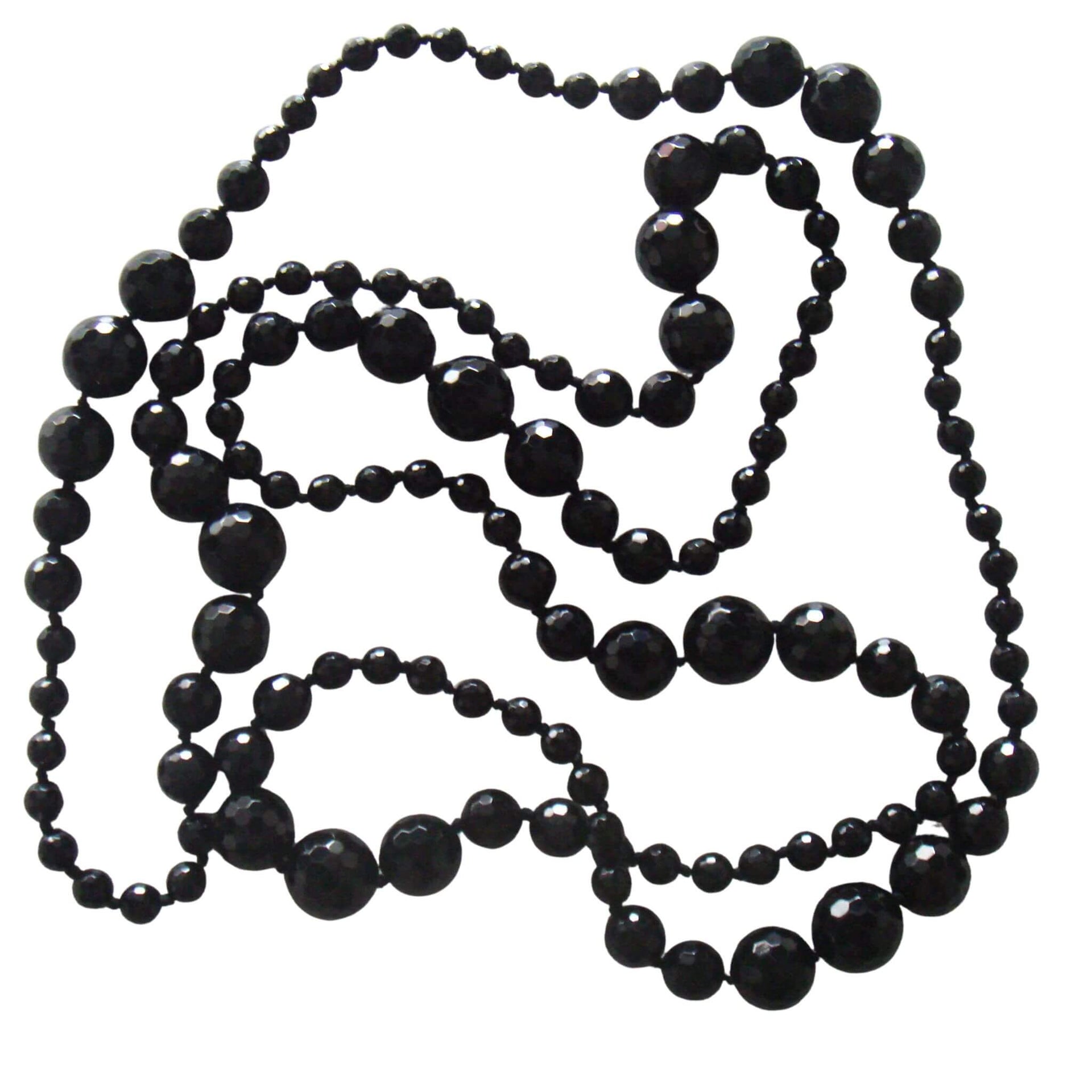 Collar largo de ágata negra facetada de 160 cm