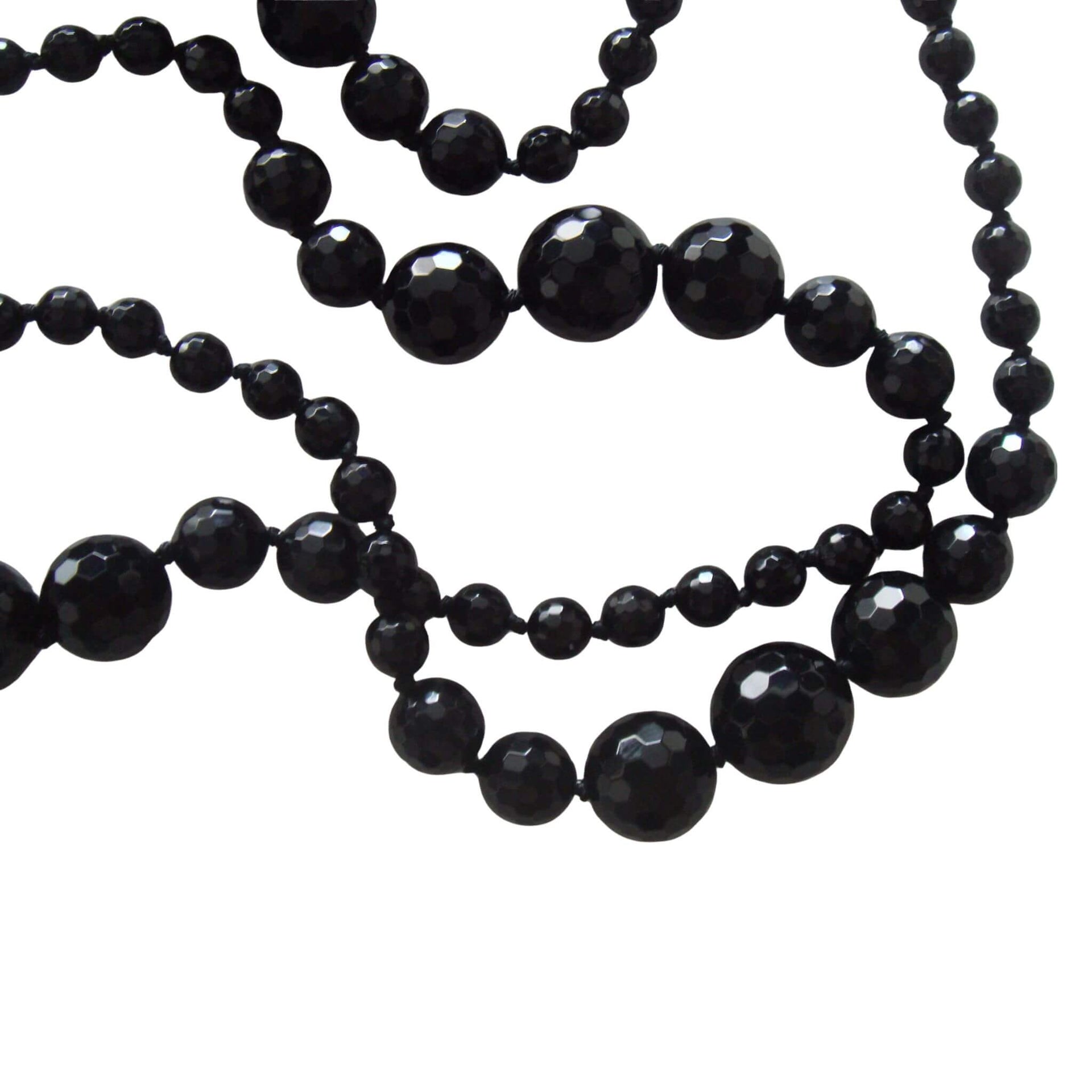 Collar largo de ágata negra facetada de 160 cm