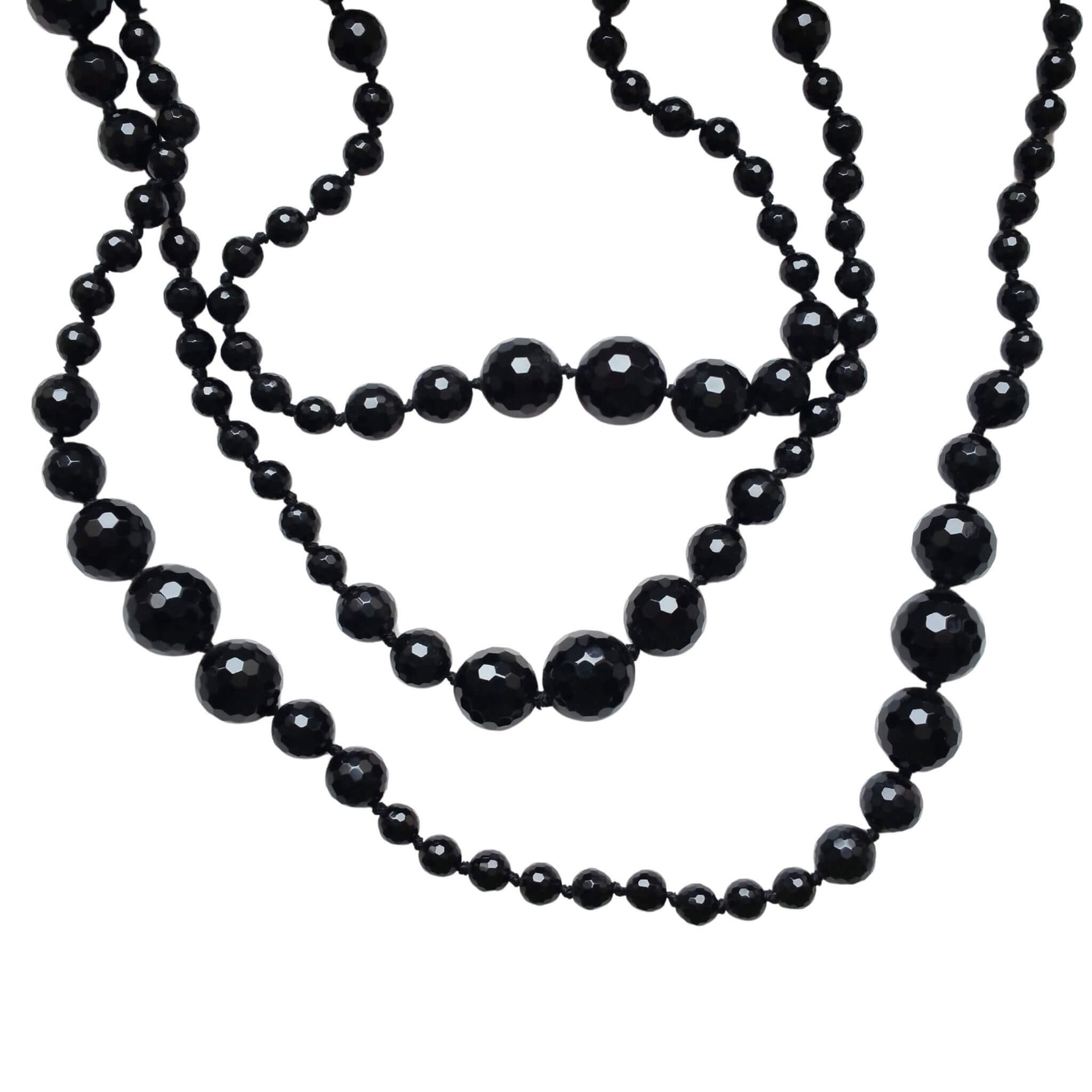 Collar largo de ágata negra facetada de 160 cm