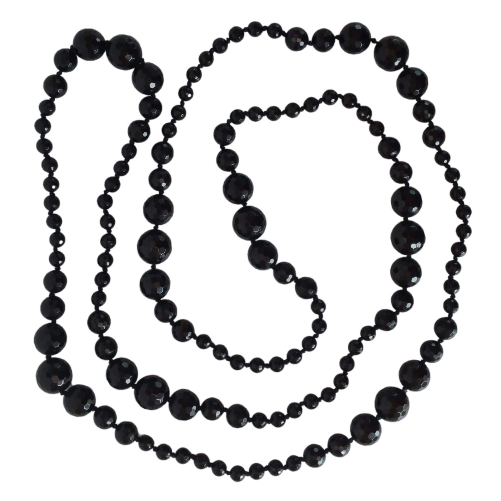 Collar largo de ágata negra facetada de 160 cm