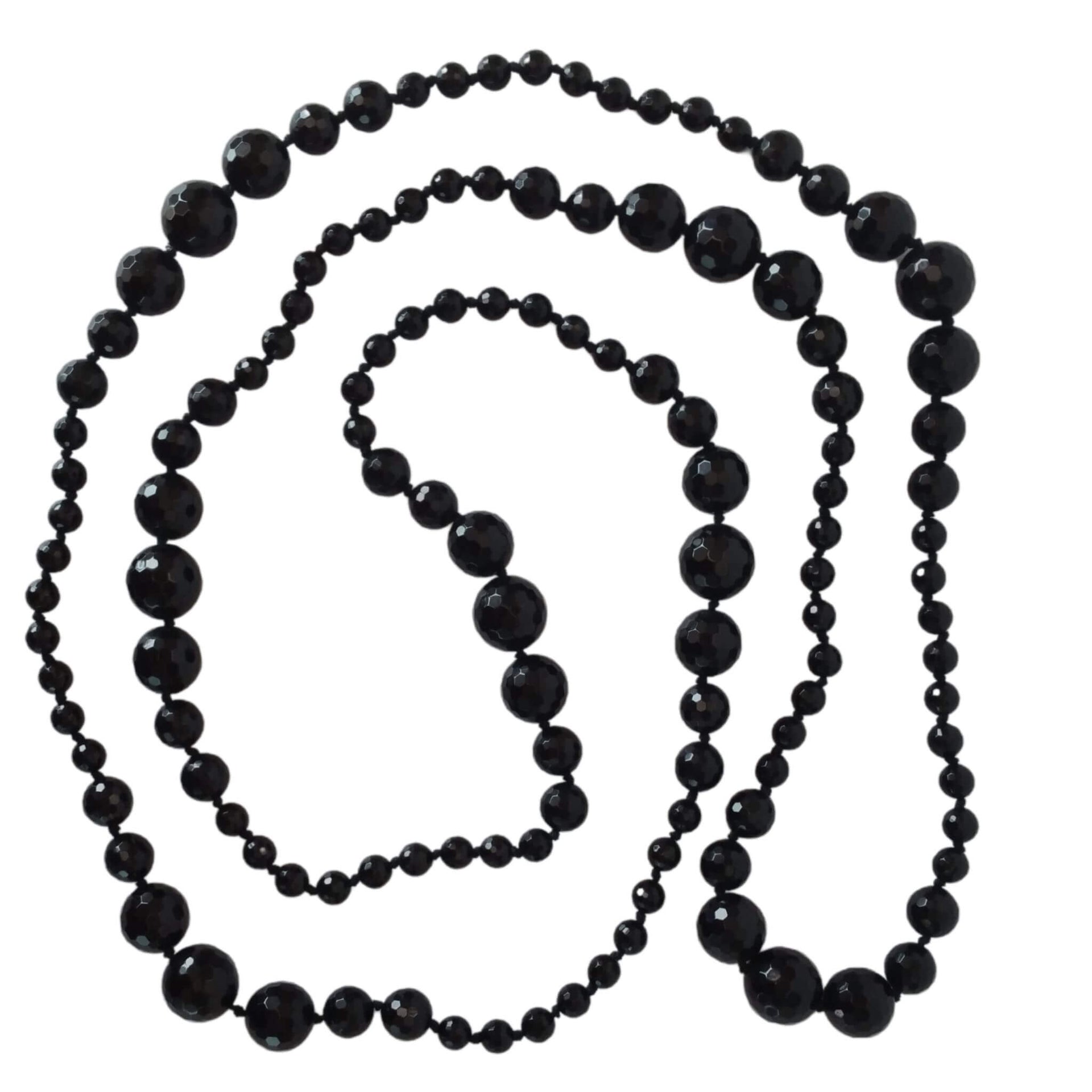 Collar largo de ágata negra facetada de 160 cm
