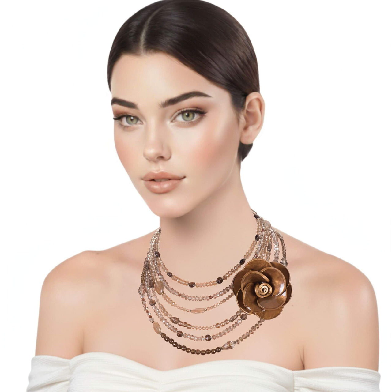 Collar de cuarzo fumé y cristal de 6 vueltas