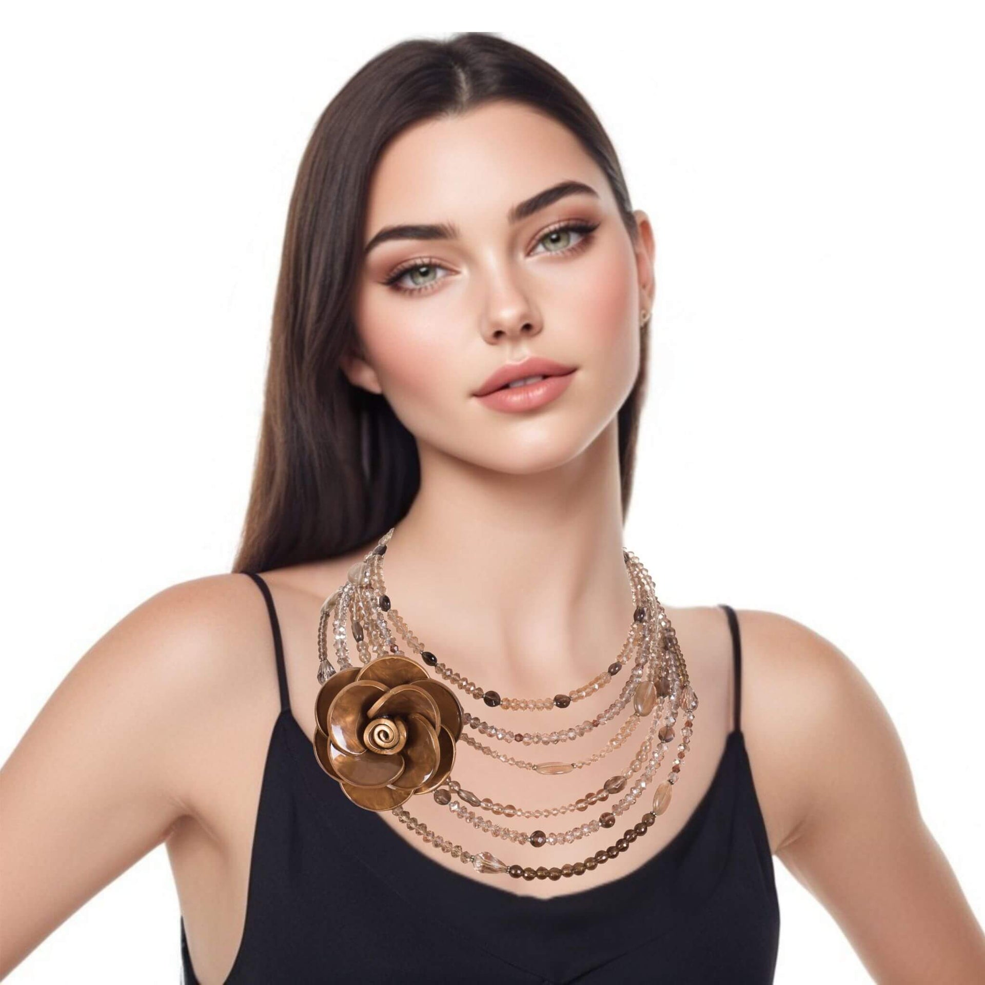Collar de cuarzo fumé y cristal de 6 vueltas