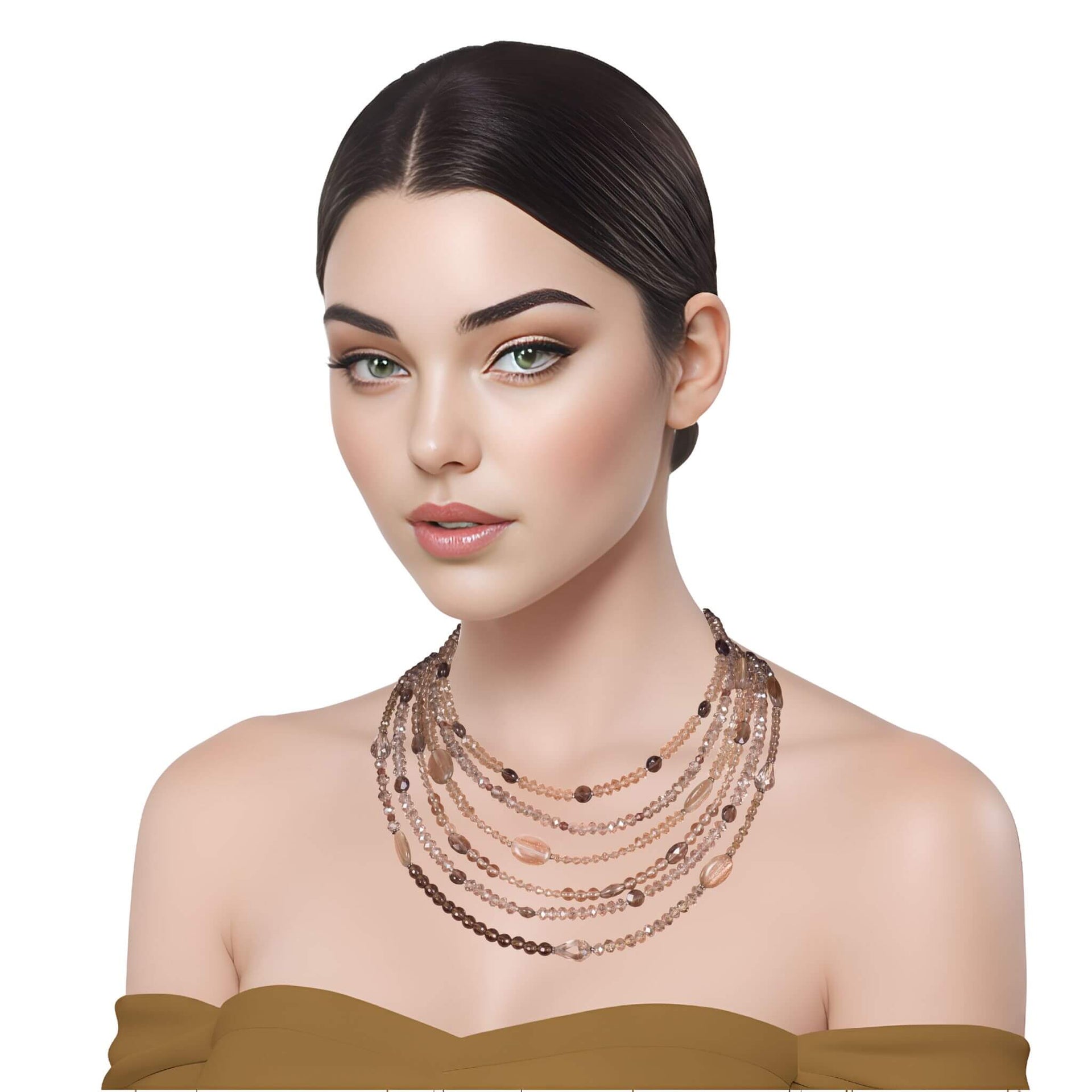 Collar de cuarzo fumé y cristal de 6 vueltas