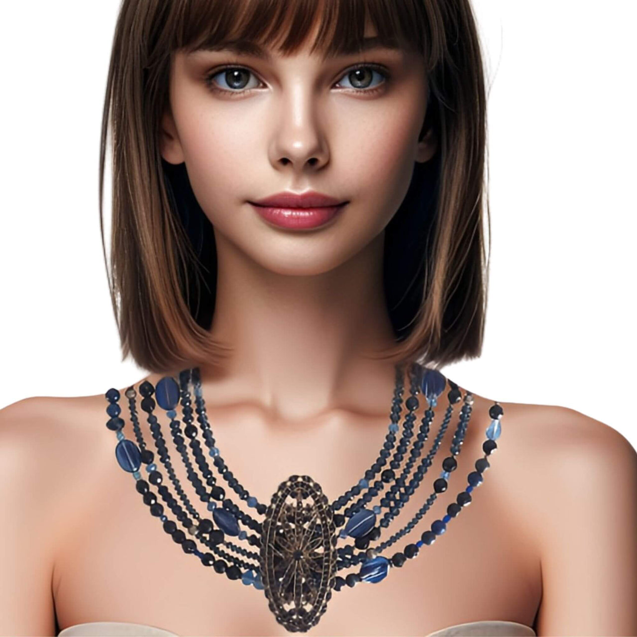 Collar de aventurina facetada y cristal azul