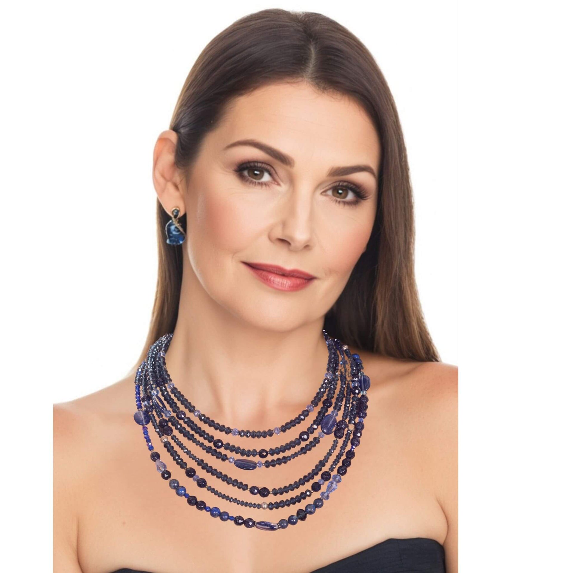 Collar de aventurina facetada y cristal azul