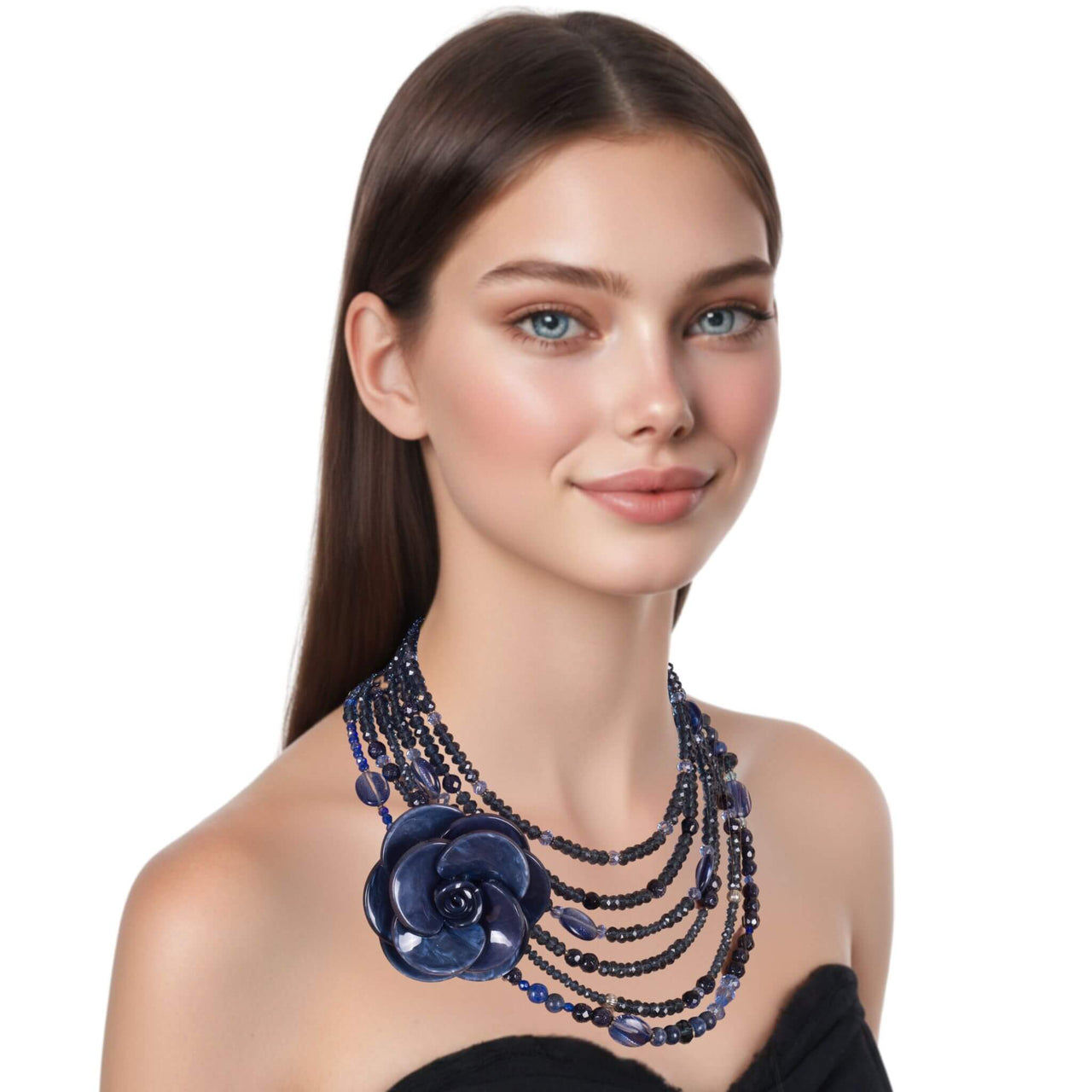 Collar de aventurina facetada y cristal azul