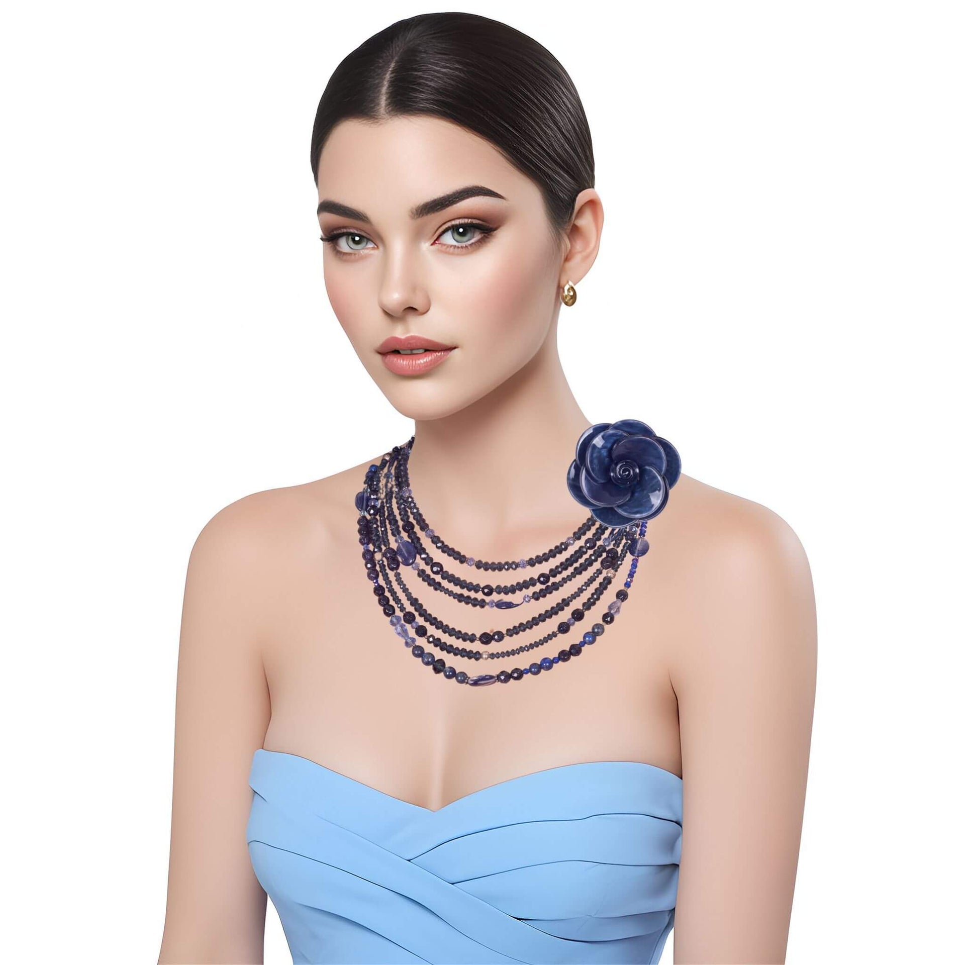 Collar de aventurina facetada y cristal azul