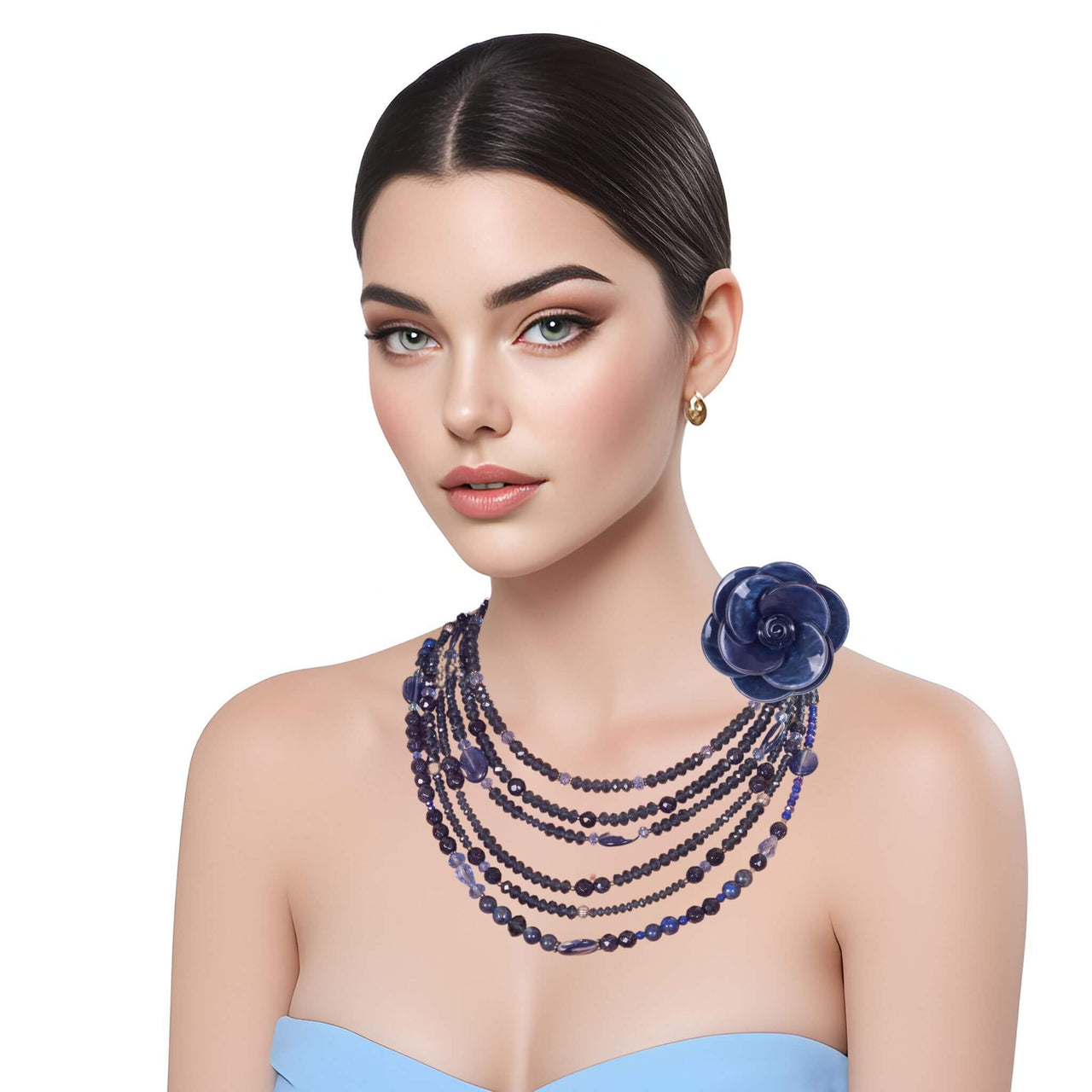 Collar de aventurina facetada y cristal azul