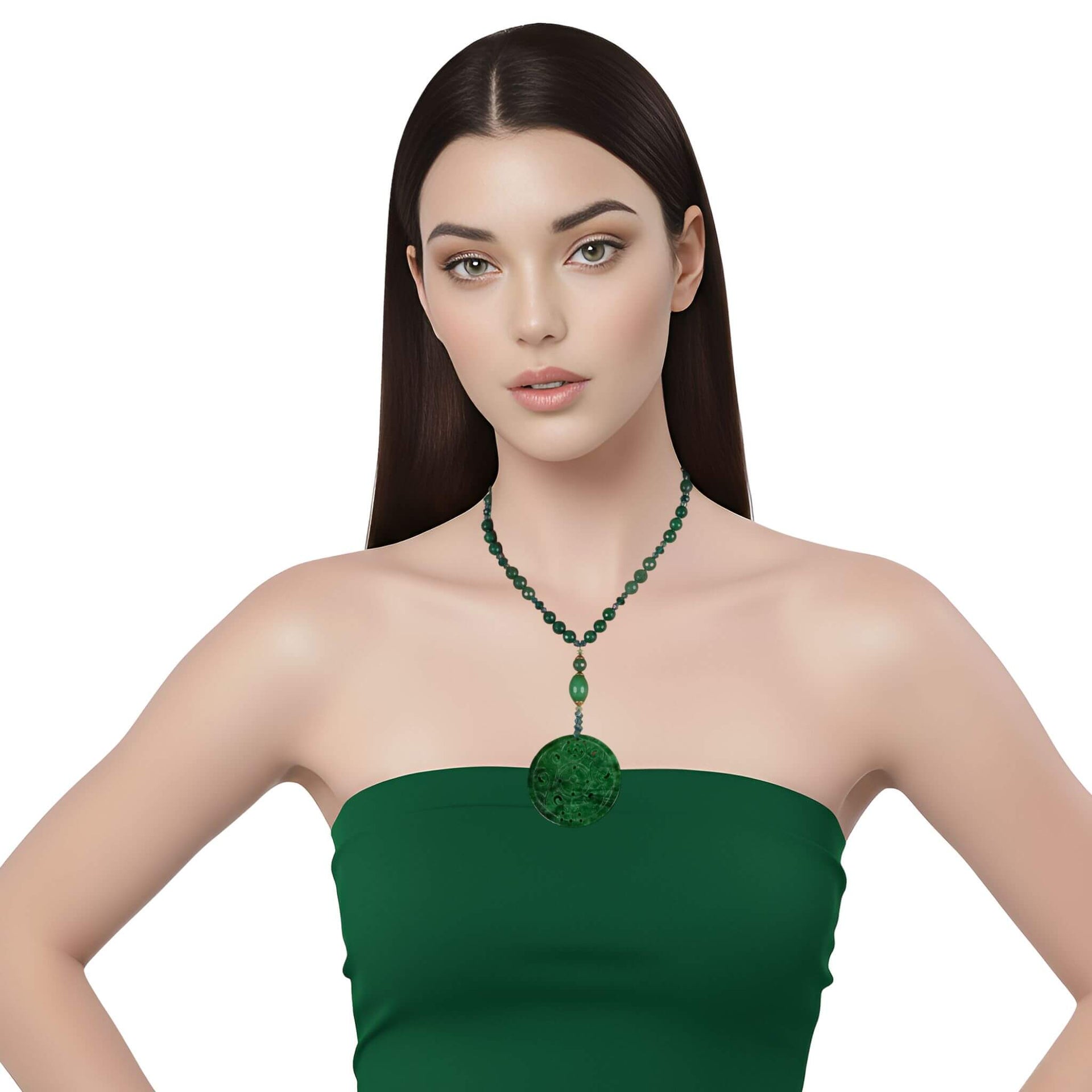 Collar medallón de jade verde