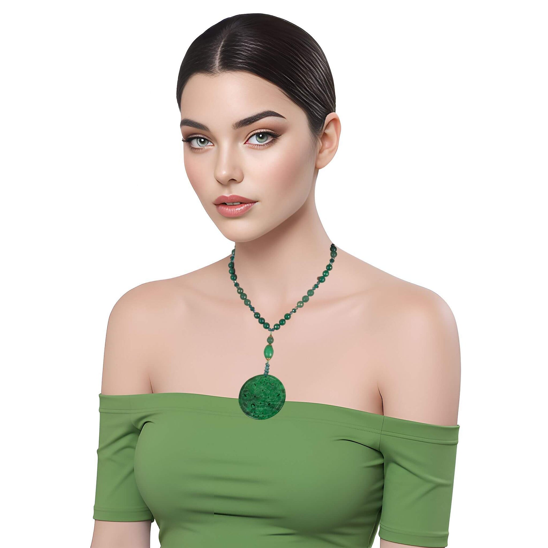 Collar medallón de jade verde
