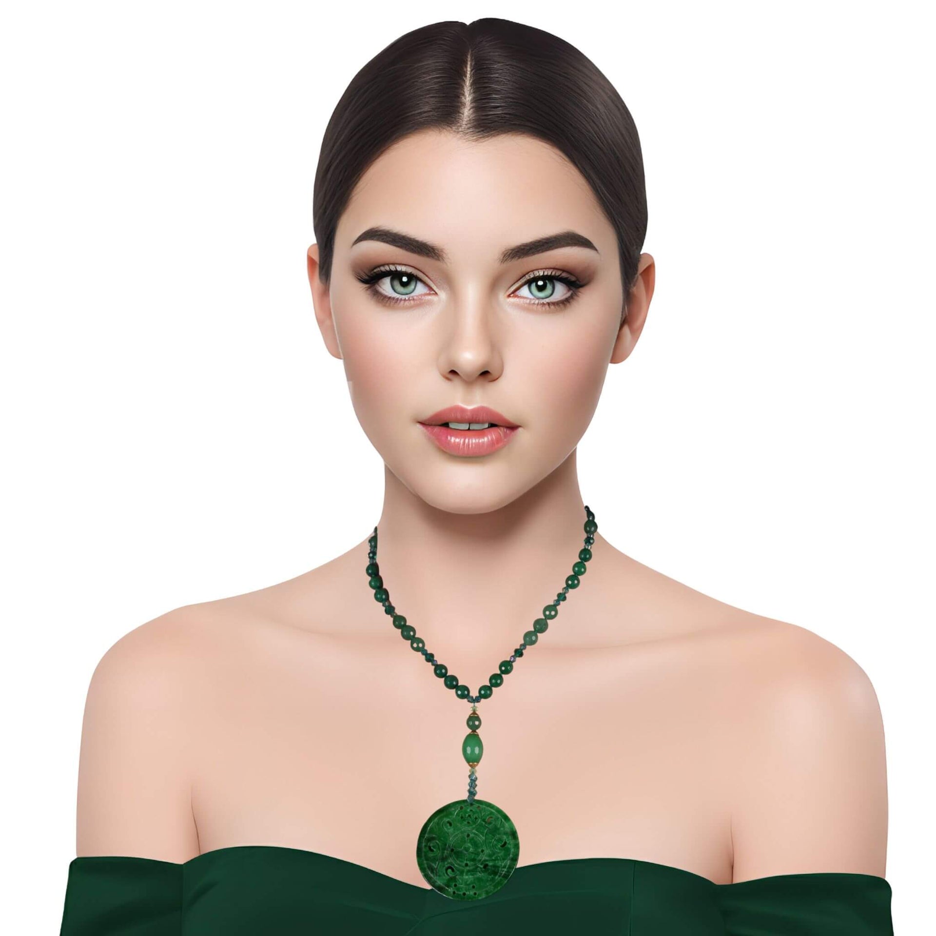 Collar medallón de jade verde