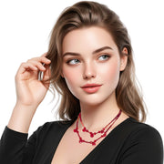 Collar de cristal rojo de doble tira y lágrimas colgantes