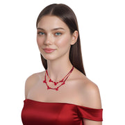 Collar de cristal rojo de doble tira y lágrimas colgantes