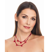 Collar de cristal rojo de doble tira y lágrimas colgantes