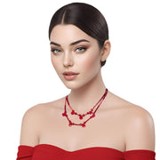 Collar de cristal rojo de doble tira y lágrimas colgantes