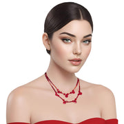 Collar de cristal rojo de doble tira y lágrimas colgantes