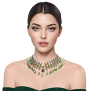 Collar de cristal de lágrimas verdes colgantes y cadena dorada