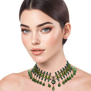 Collar de cristal de lágrimas verdes colgantes y cadena dorada