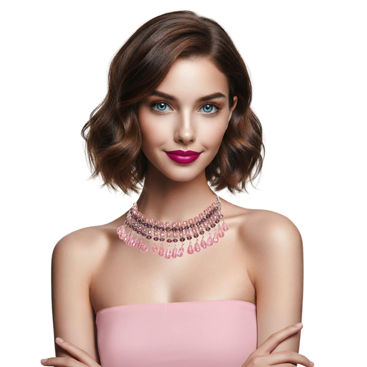 Collar de cristal de lágrimas rosas colgantes