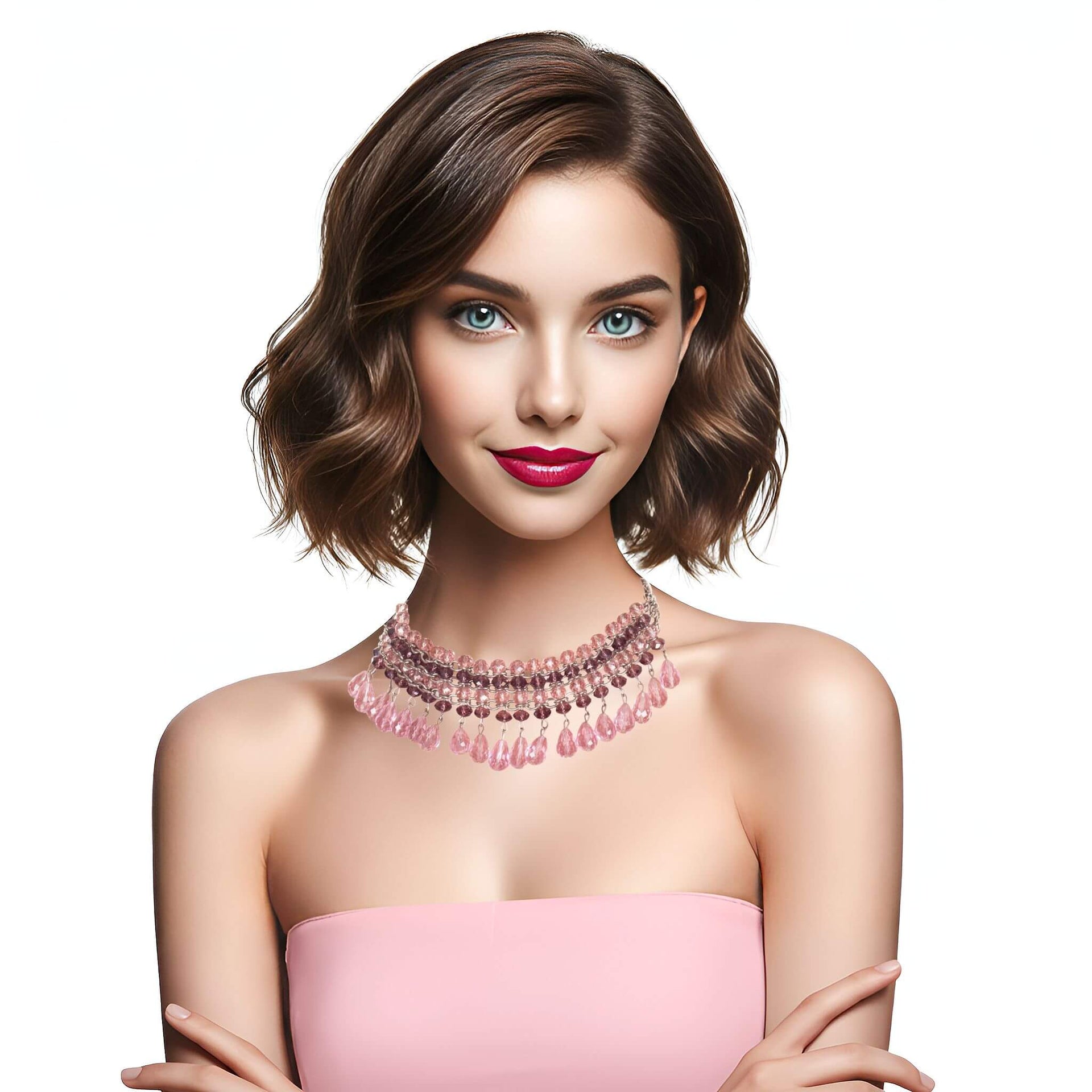 Collar de cristal de lágrimas rosas colgantes