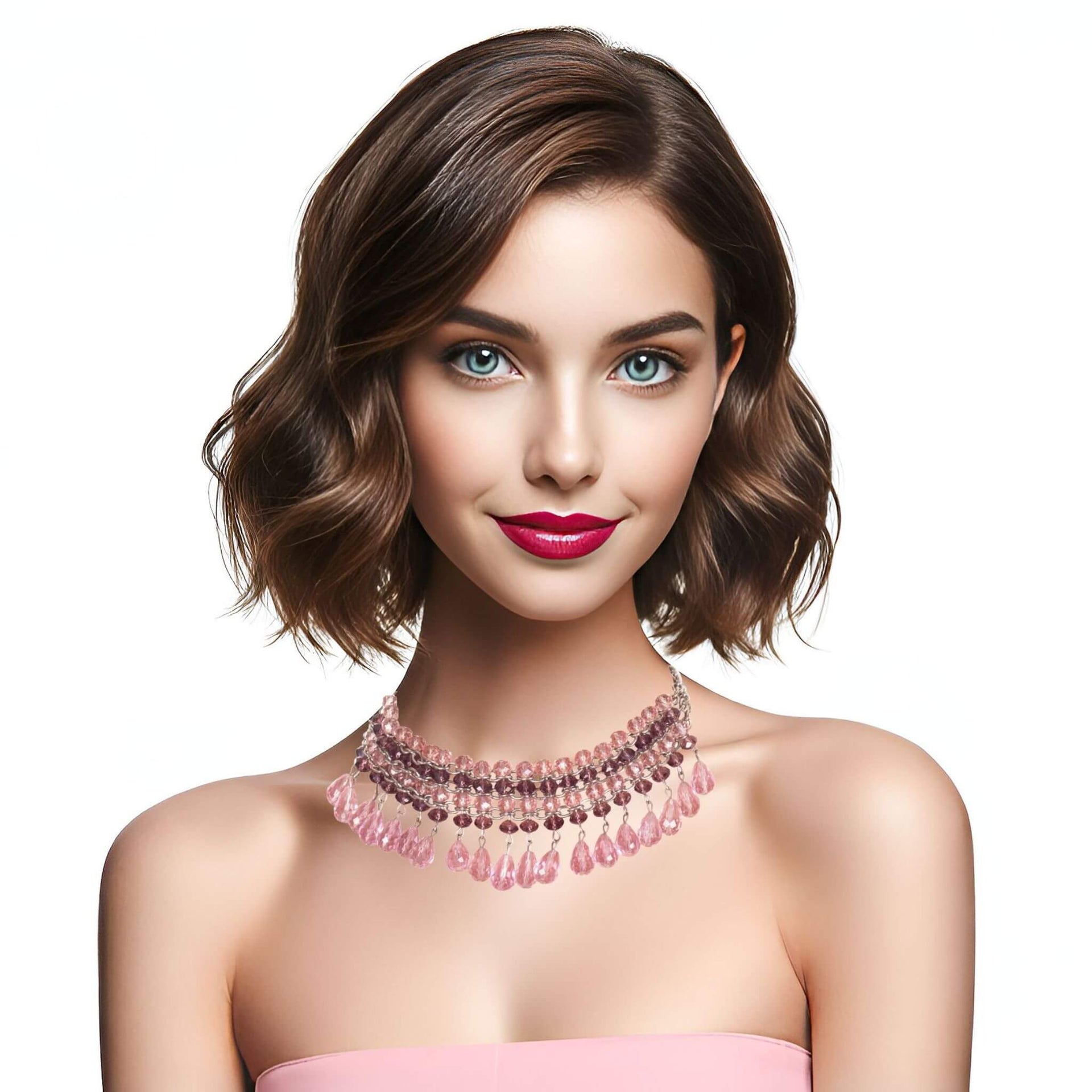 Collar de cristal de lágrimas rosas colgantes