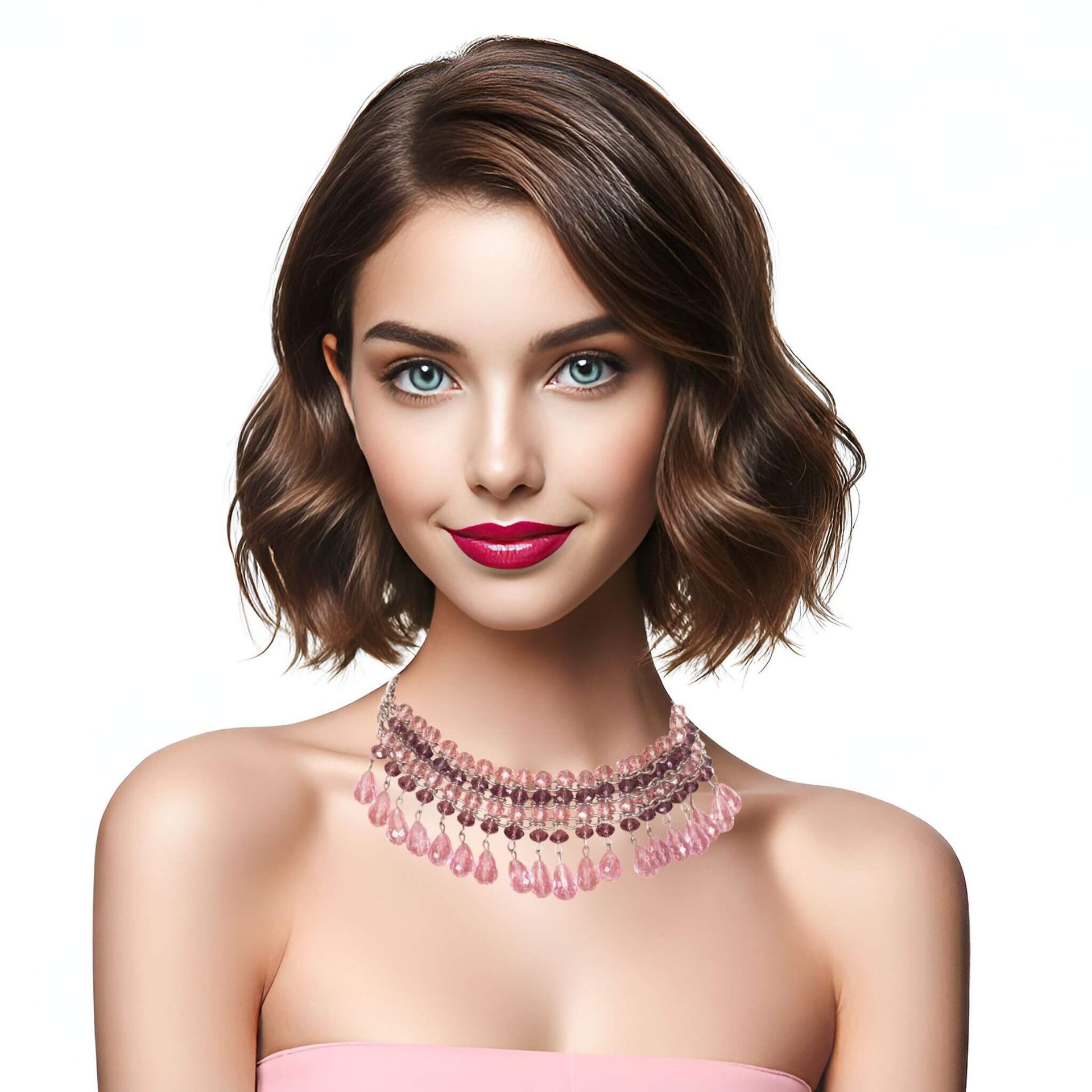 Collar de cristal de lágrimas rosas colgantes