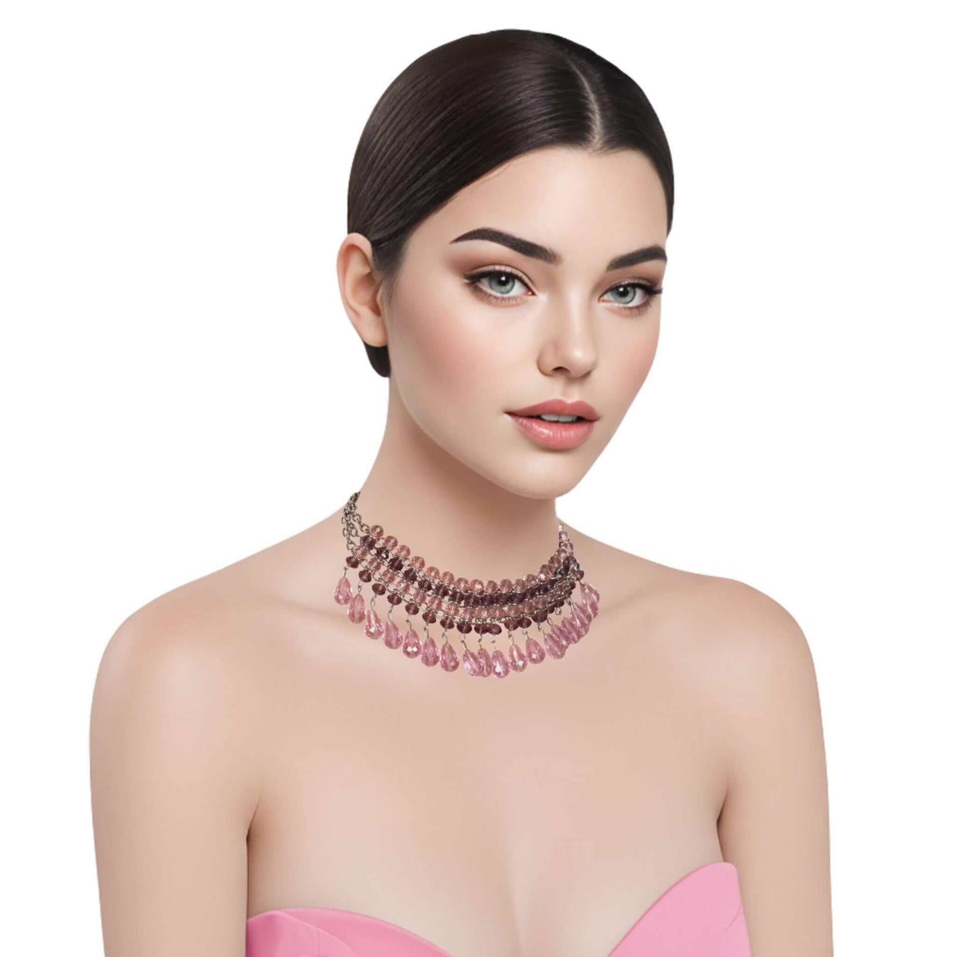 Collar de cristal de lágrimas rosas colgantes