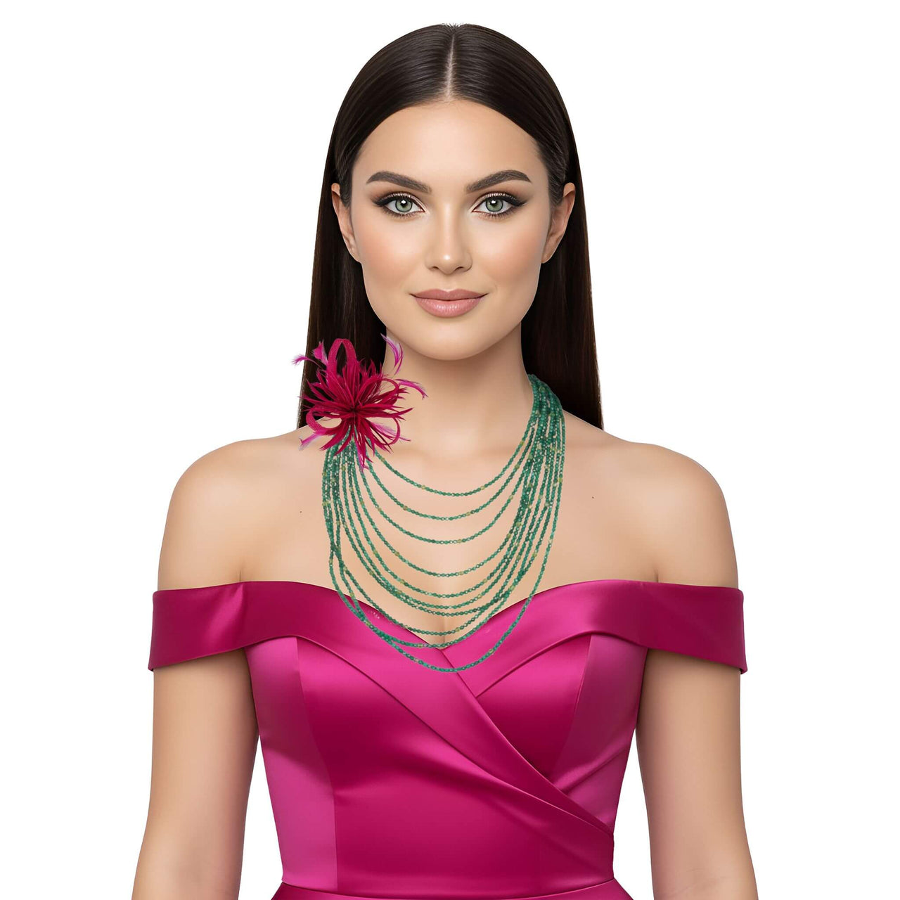 Collar de jade verde de 10 vueltas
