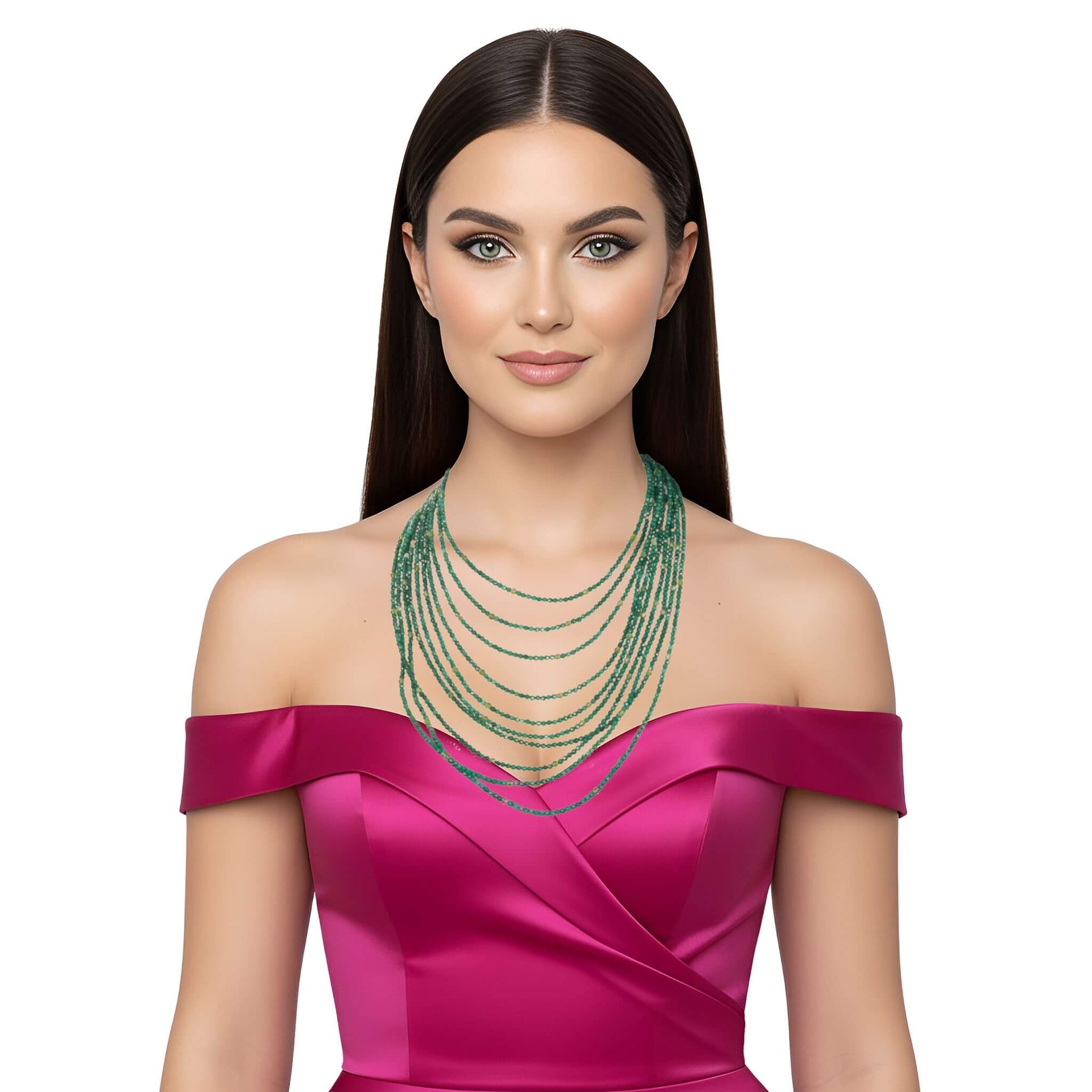 Collar de jade verde de 10 vueltas