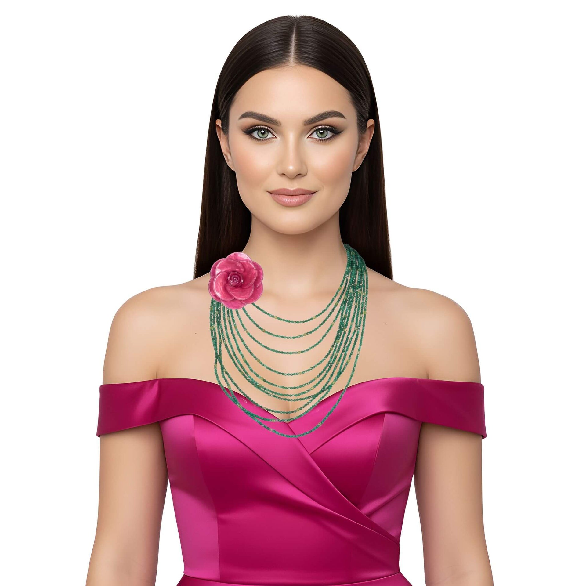 Collar de jade verde de 10 vueltas