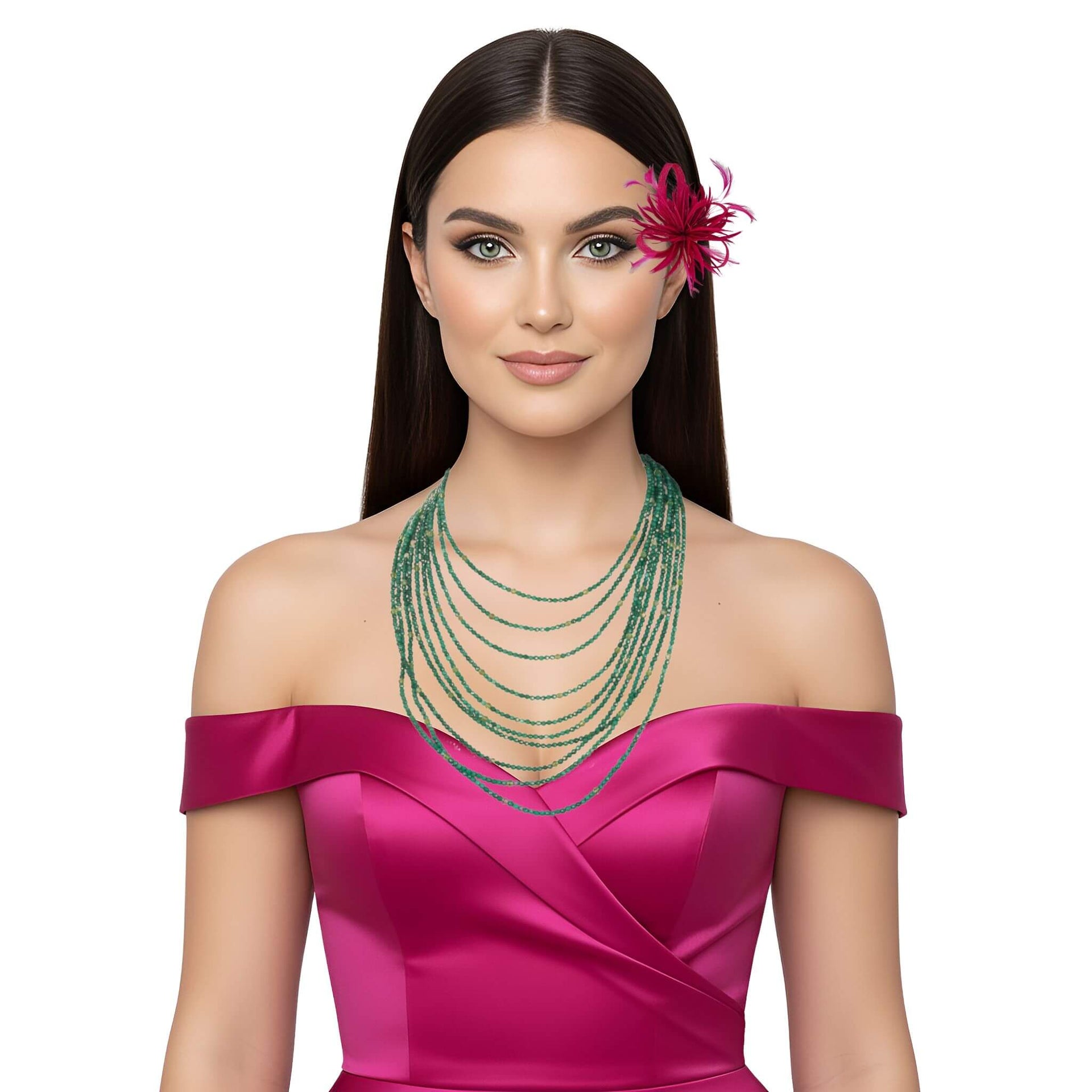 Collar de jade verde de 10 vueltas