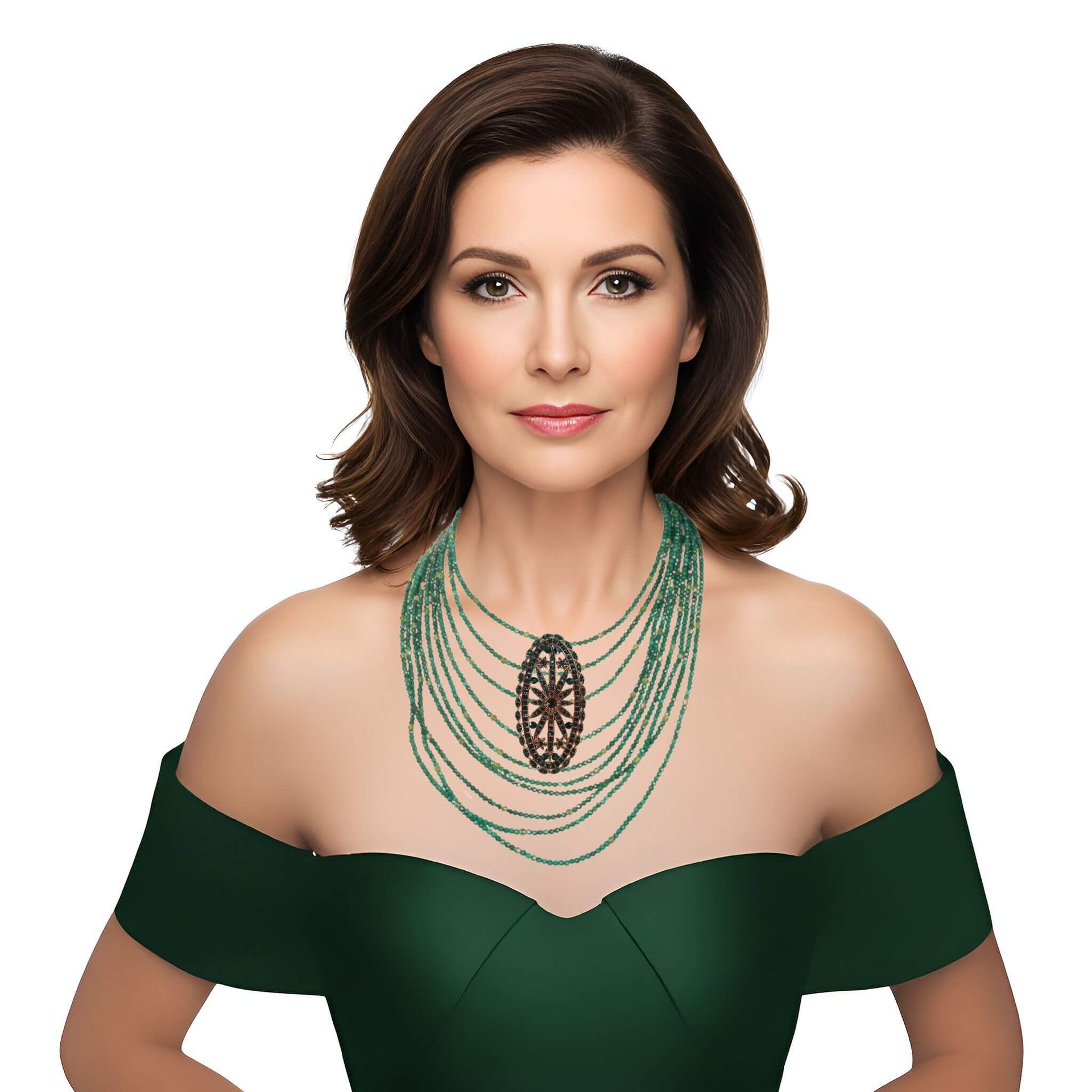 Collar de jade verde de 10 vueltas