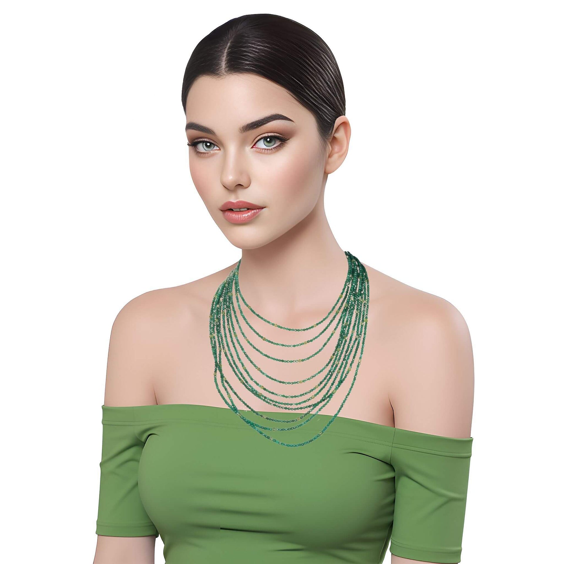 Collar de jade verde de 10 vueltas