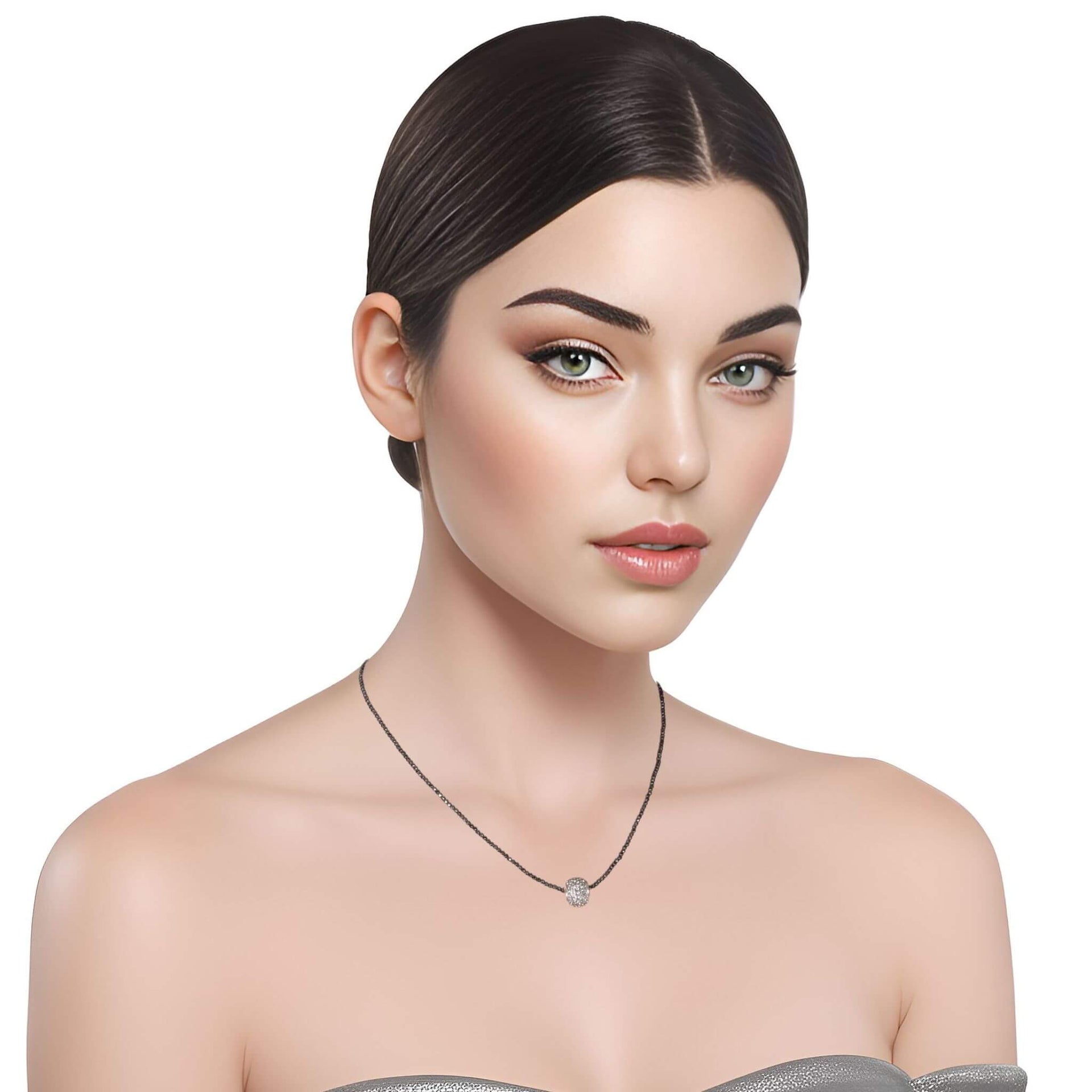 Collar de hematite negro y central de cristal de brillantes gris