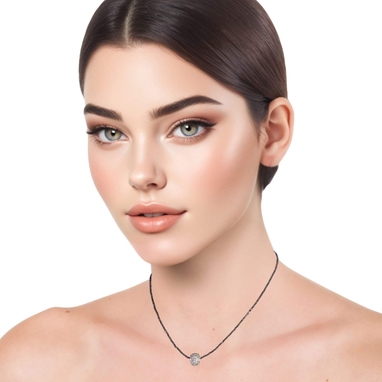 Collar de hematite negro y central de cristal de brillantes gris