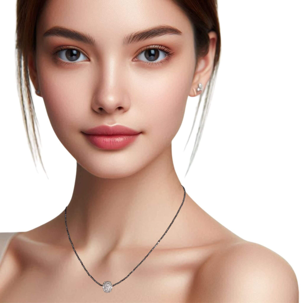 Collar de hematite negro y central de cristal de brillantes gris