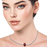 Collar de hematite plata y pieza central de cristal de murano rojo