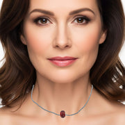 Collar de hematite plata y pieza central de cristal de murano rojo
