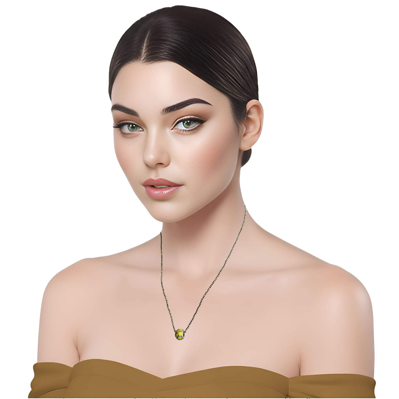 Collar de hematite y central de cristal de murano amarillo