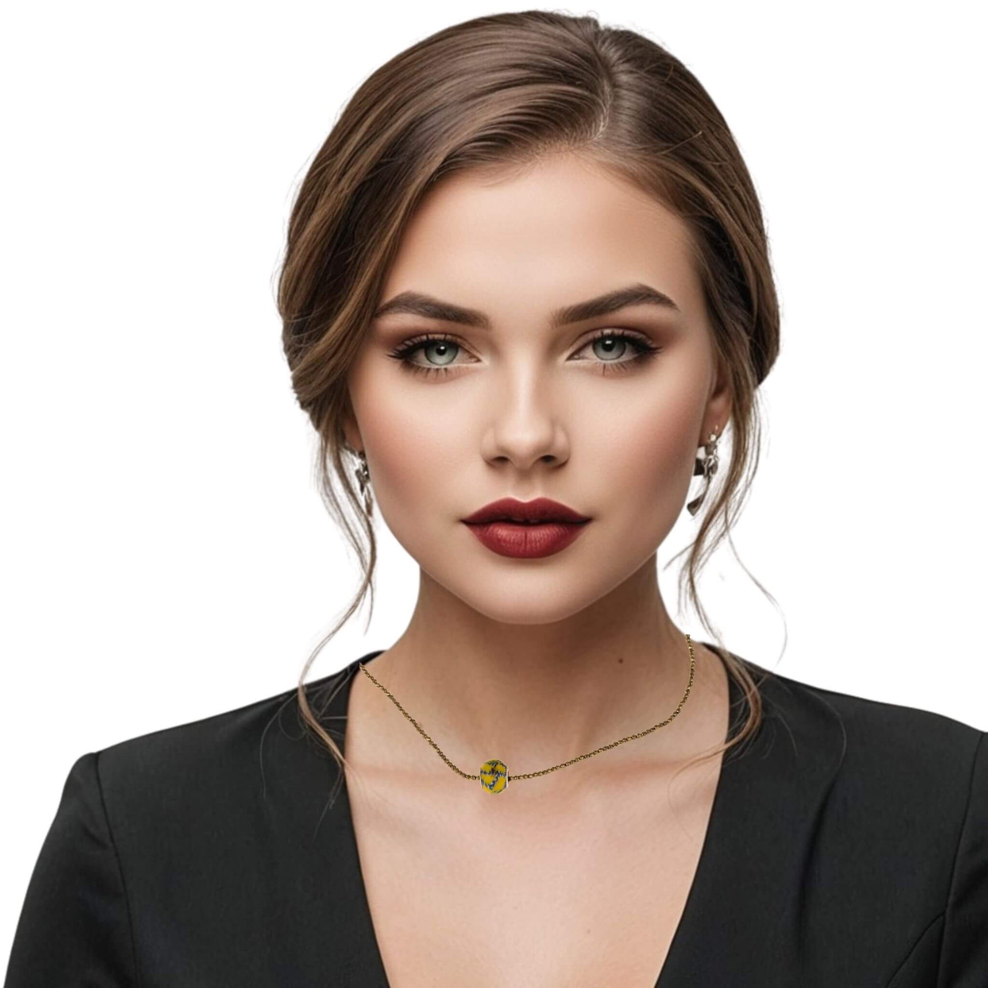 Collar de hematite y central de cristal de murano amarillo