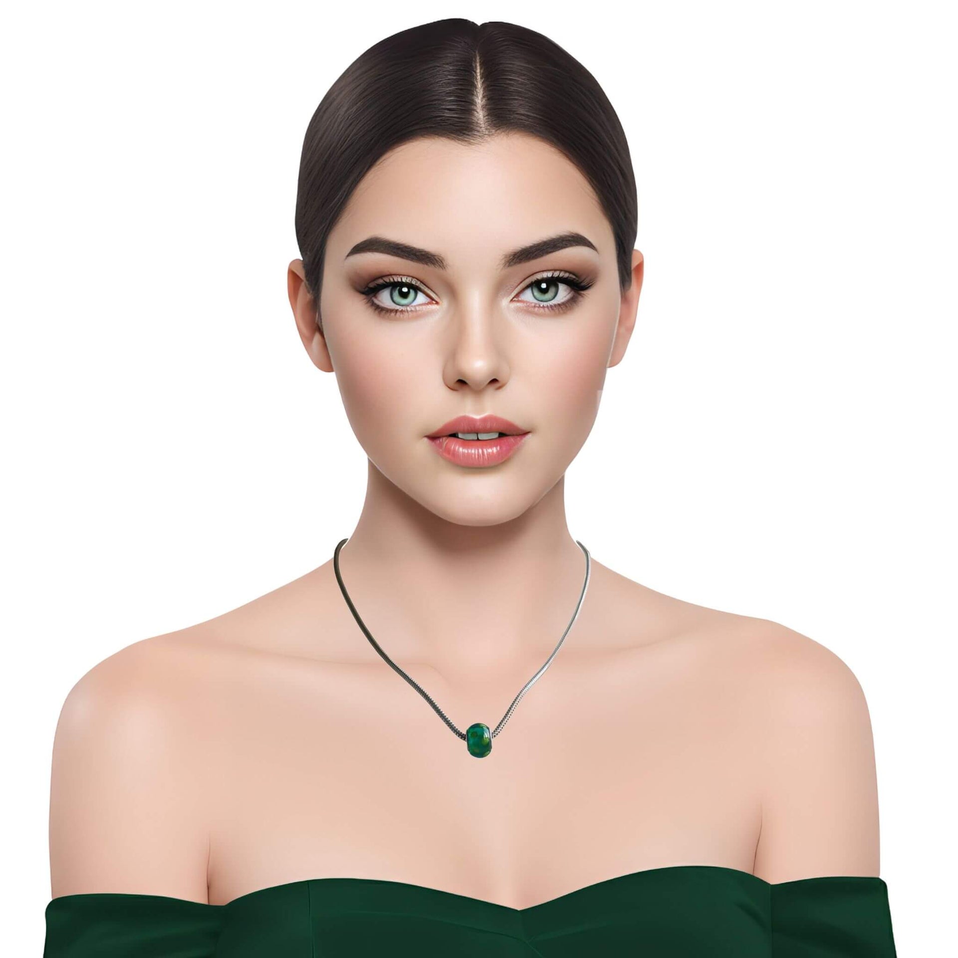 Collar charm colgante de plata de ley con cristal de murano verde con puntitos