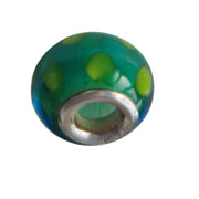 Collar charm colgante de plata de ley con cristal de murano verde con puntitos