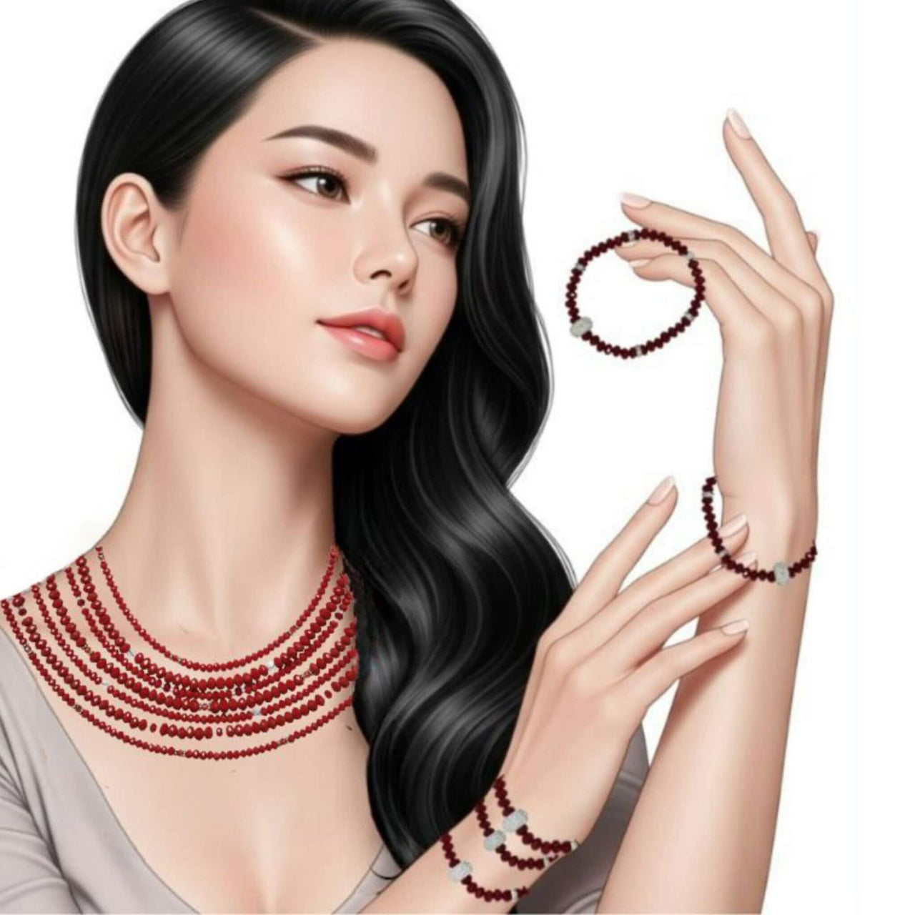 Briolette Red Crystal Necklace and Bracelet Set